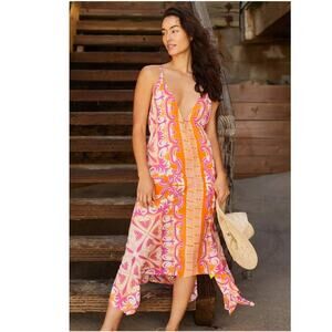 New Anthropologie Abstract Island Midi Cover-Up Dress $120 PLUS 1X Orange Motif